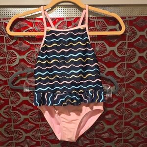Cat & Jack Navy and Pink Wavy Two Piece Tankini